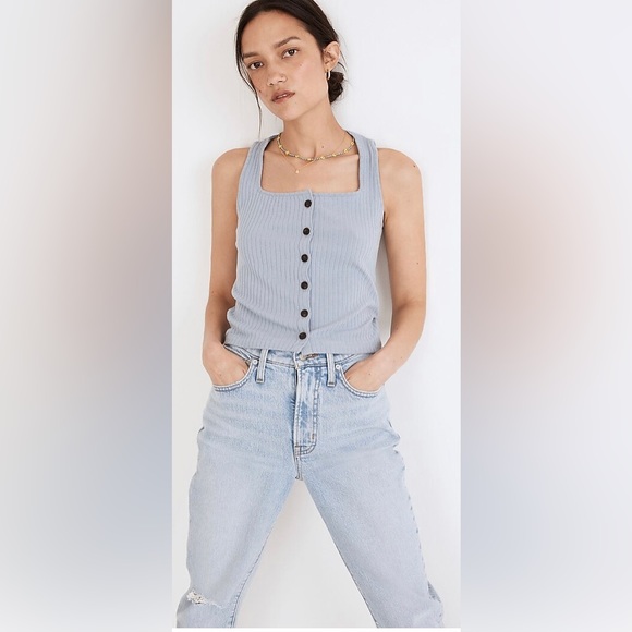 Madewell Ribbed Button Front Crop Top - Picture 3 of 7
